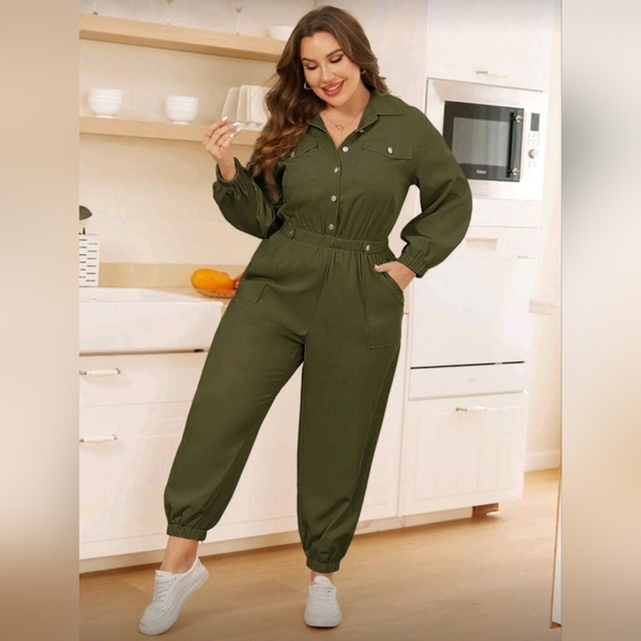 Plus Size Olive Green Women's Jumpsuit - Picture 1 of 2